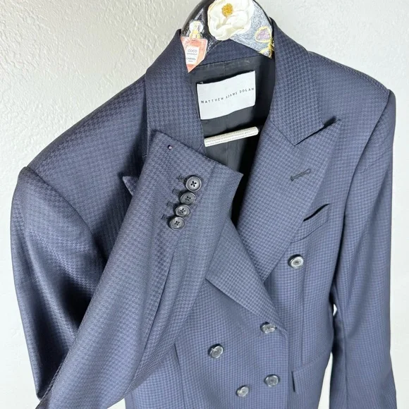 Matthew Adams Dolan Virgin Wool Gingham Blazer/Navy/Black/Small - Picture 4 of 16